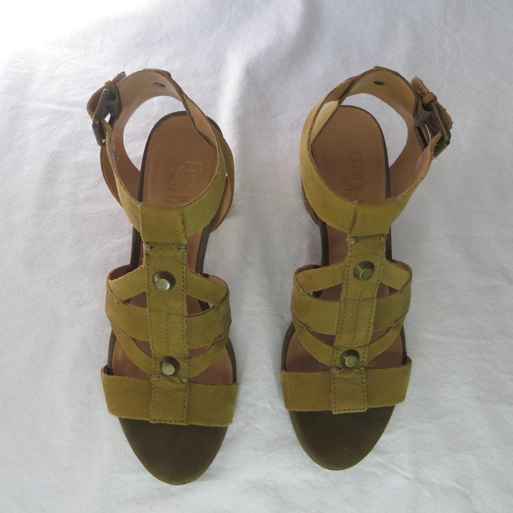 Franco Sarto Leather Green Sandals Heels, Size 6